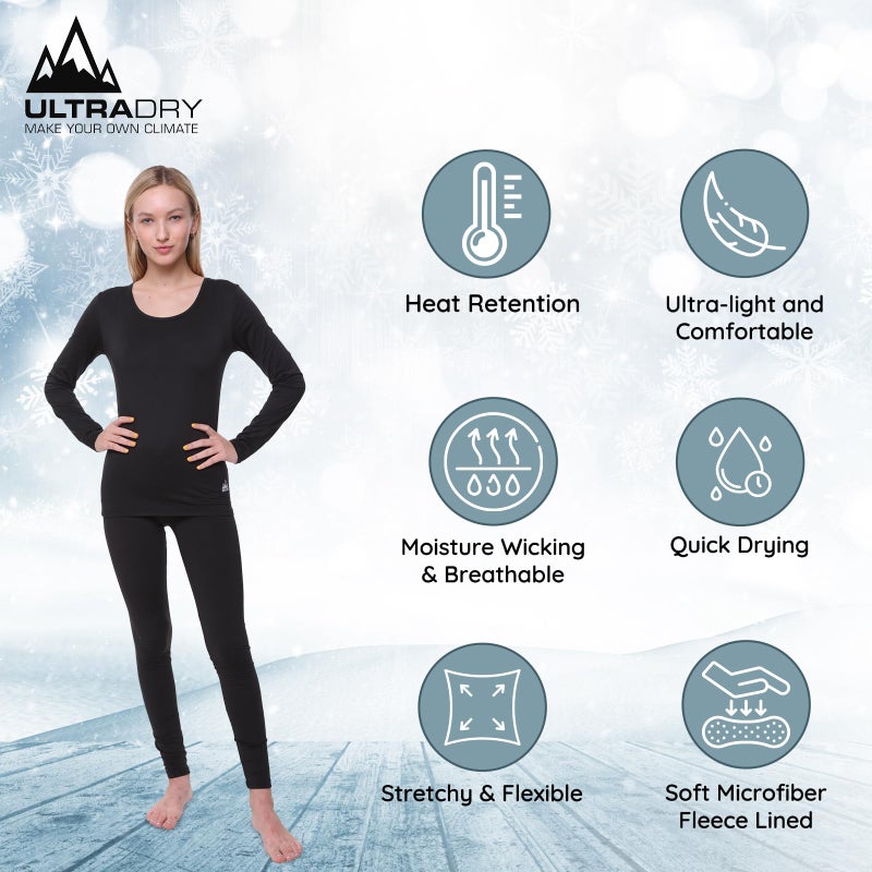 Ultra Dry Women Thermal Set, Lightweight Ultra Soft Fleece Shirt and Tights,Black,Medium - Image 2